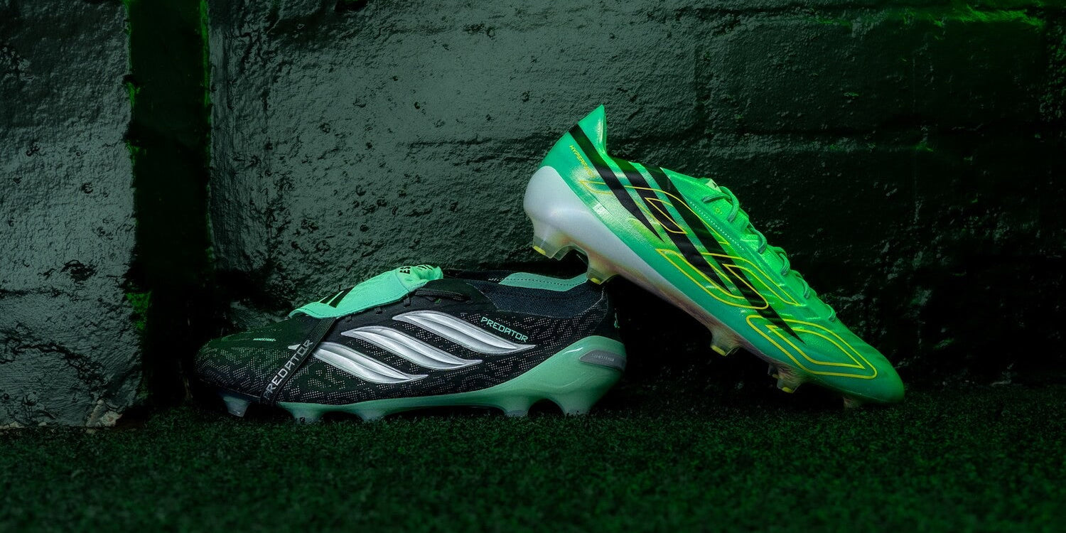 adidas Final Rush Pack featuring the black and mint Predator Elite FT alongside the green F50 Elite football boot
