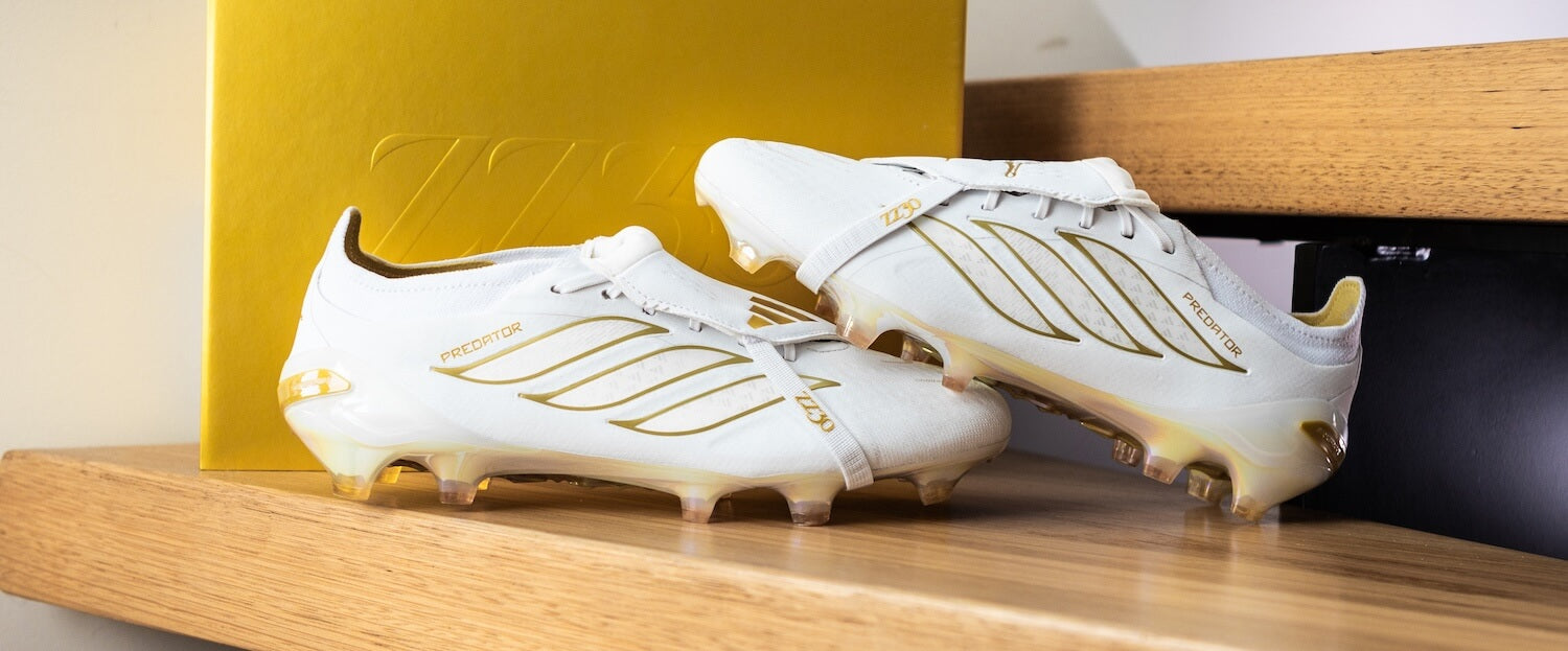 adidas Zinedine Zidane Predator ZZ30 football boots in white and metallic gold