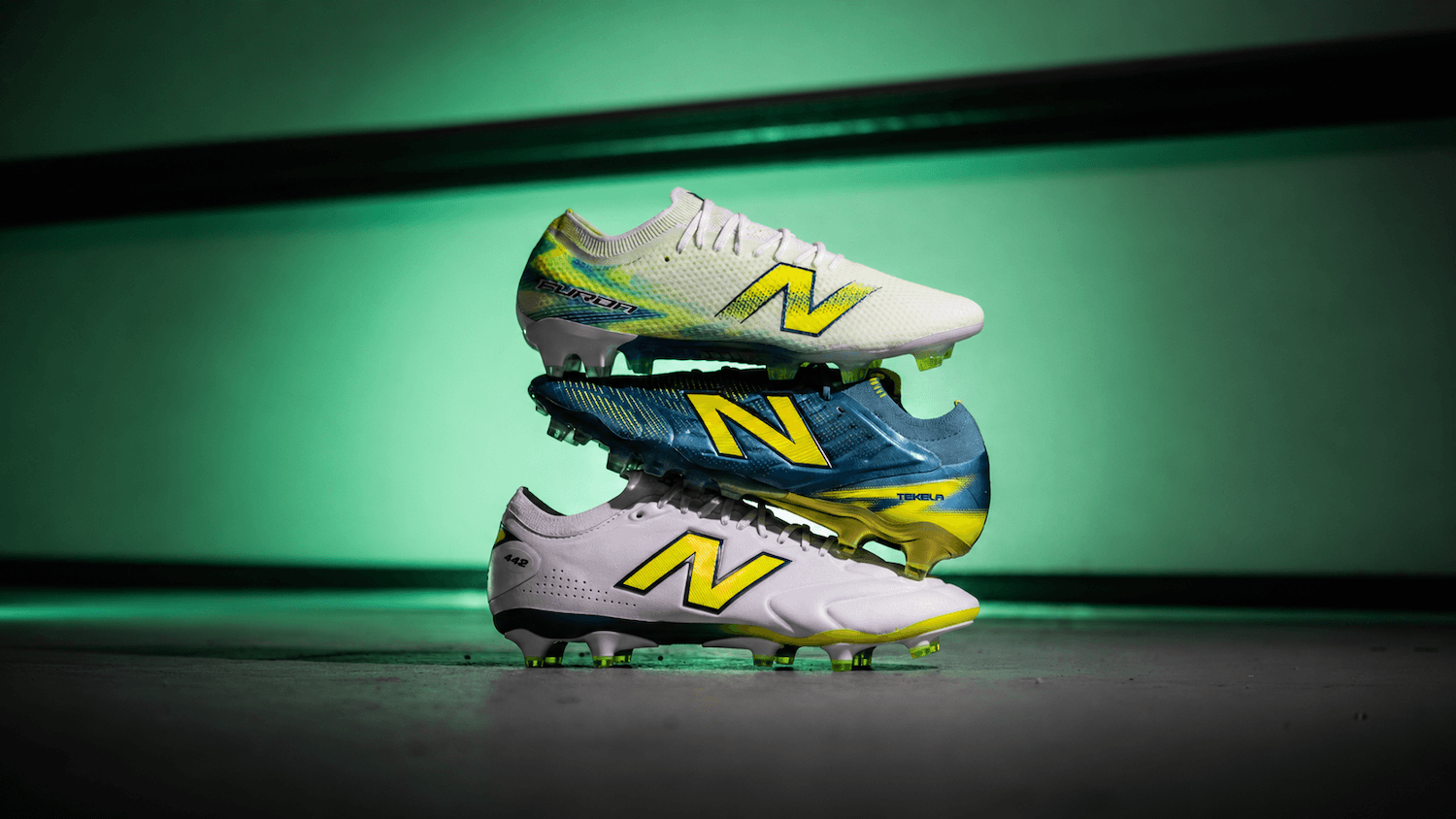 New Balance Neon Tide Pack featuring the Furon v9, Tekela and 442 football boots