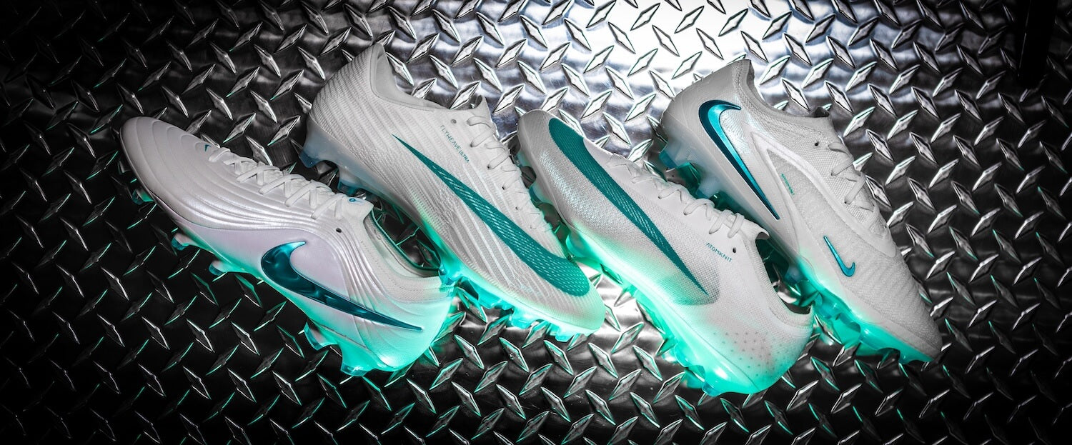 Nike Bright Lights Pack football boots in white and teal featuring Mercurial, Phantom and Tiempo