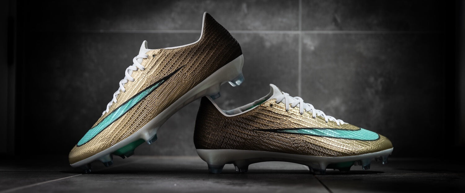 Nike Mercurial Superfly 11 Kylian Mbappé Golden Boot football boots in metallic gold with mint-green Swooshes