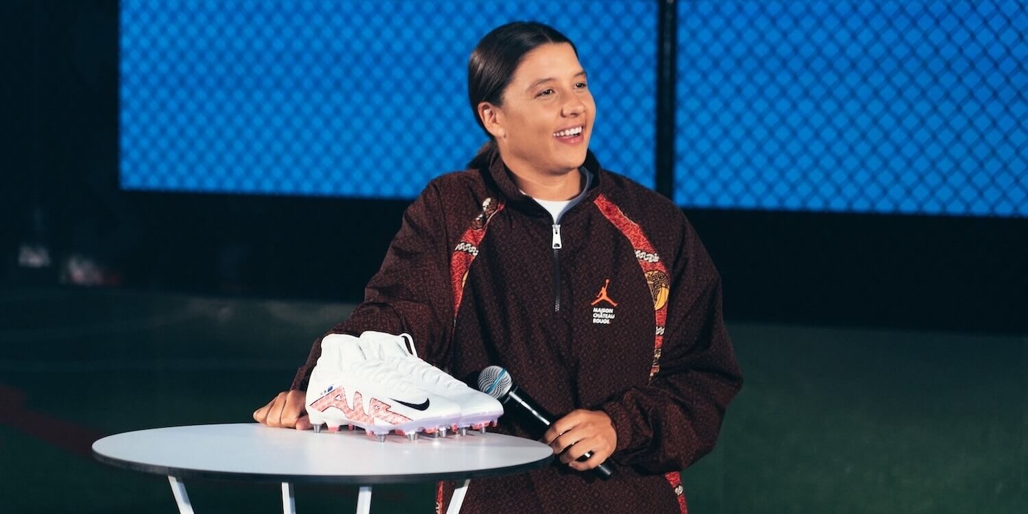 Sam Kerr with Nike Mercurial football boots at an Ultra Football launch event