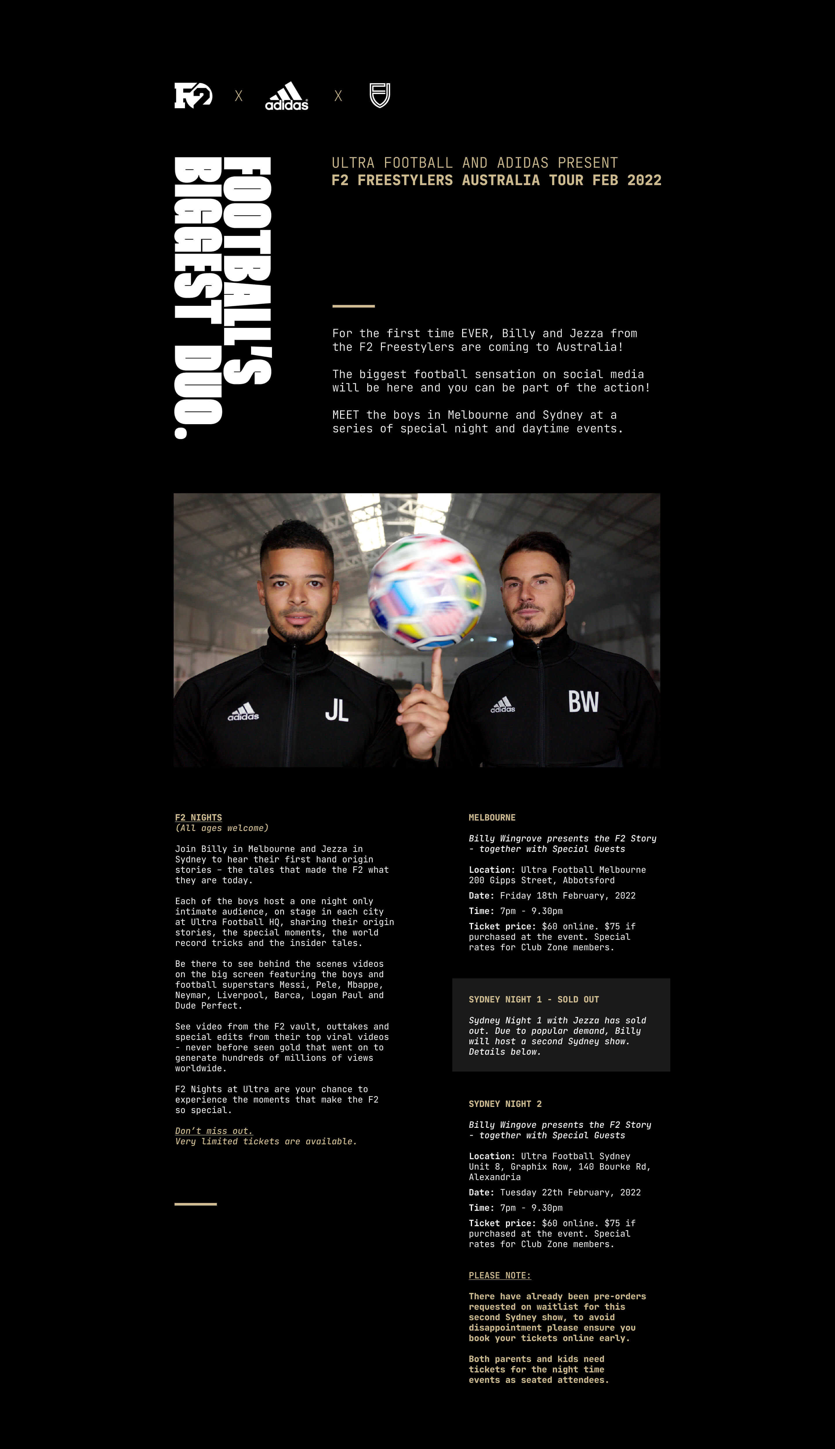 F2 FREESTYLERS AUSTRALIA TOUR FEBRUARY 2022