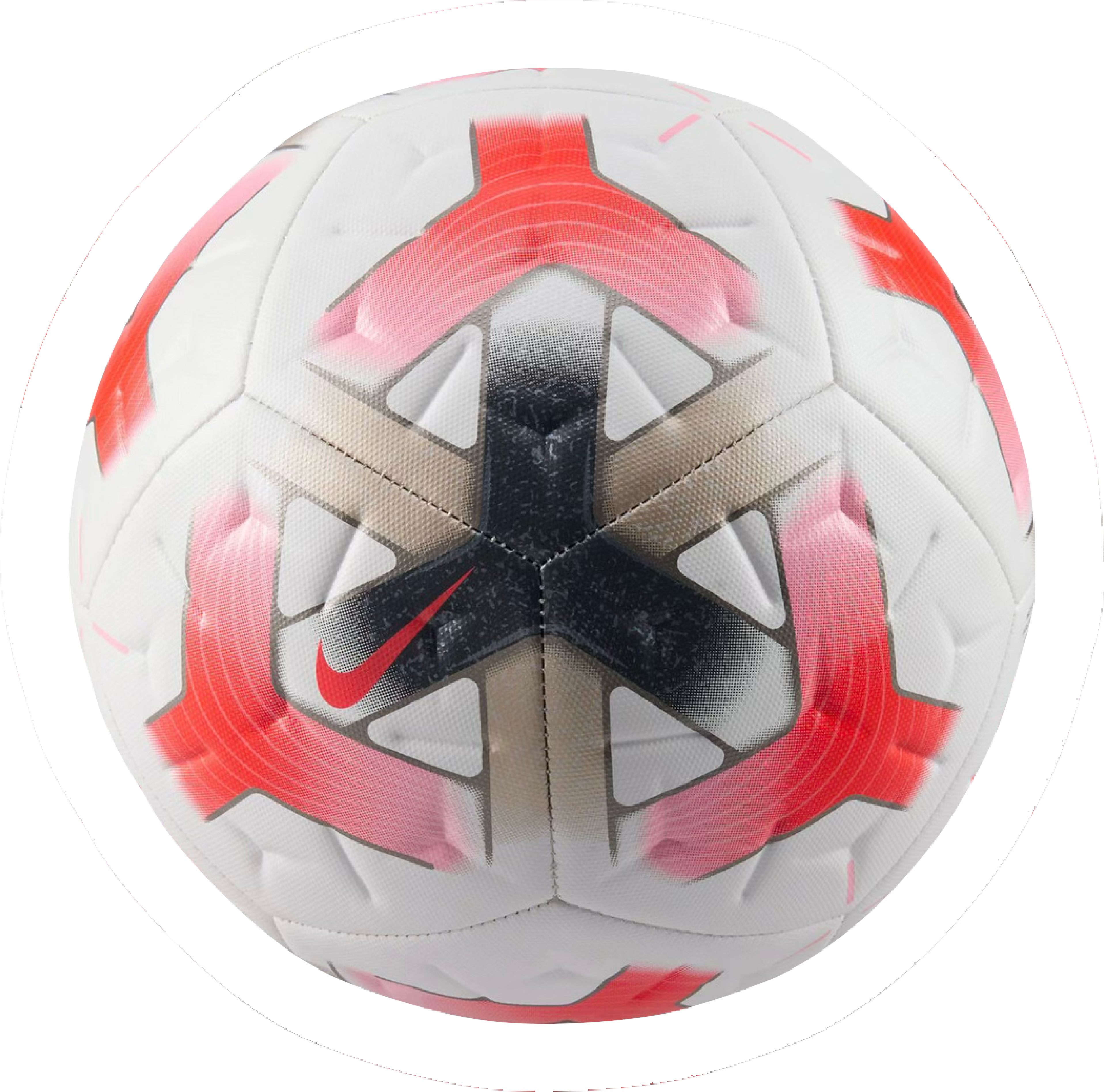 Ultra Football Academy soccer ball featuring white casing with red and black geometric OmniSculpt debossed grooves.